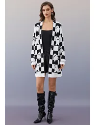 Checkered Ghosts Open Front Longline Knit Cardigan - 3