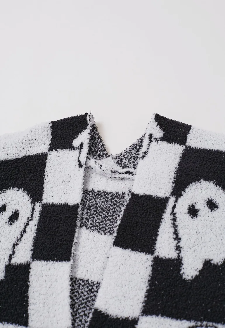 Checkered Ghosts Open Front Longline Knit Cardigan - 7