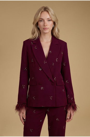 Petite Feather Cuff Jewelled Blazer