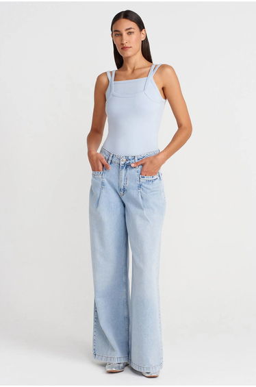 Dilvin Ribbed Sleeveless Square-neck Blouse