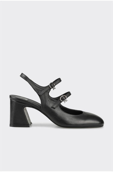 Black Leather Women's Heeled Shoes