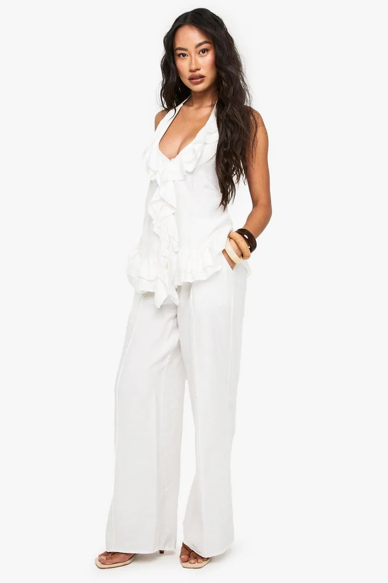 Woven Crinkle Seam Detail Wide Leg Trouser - 2