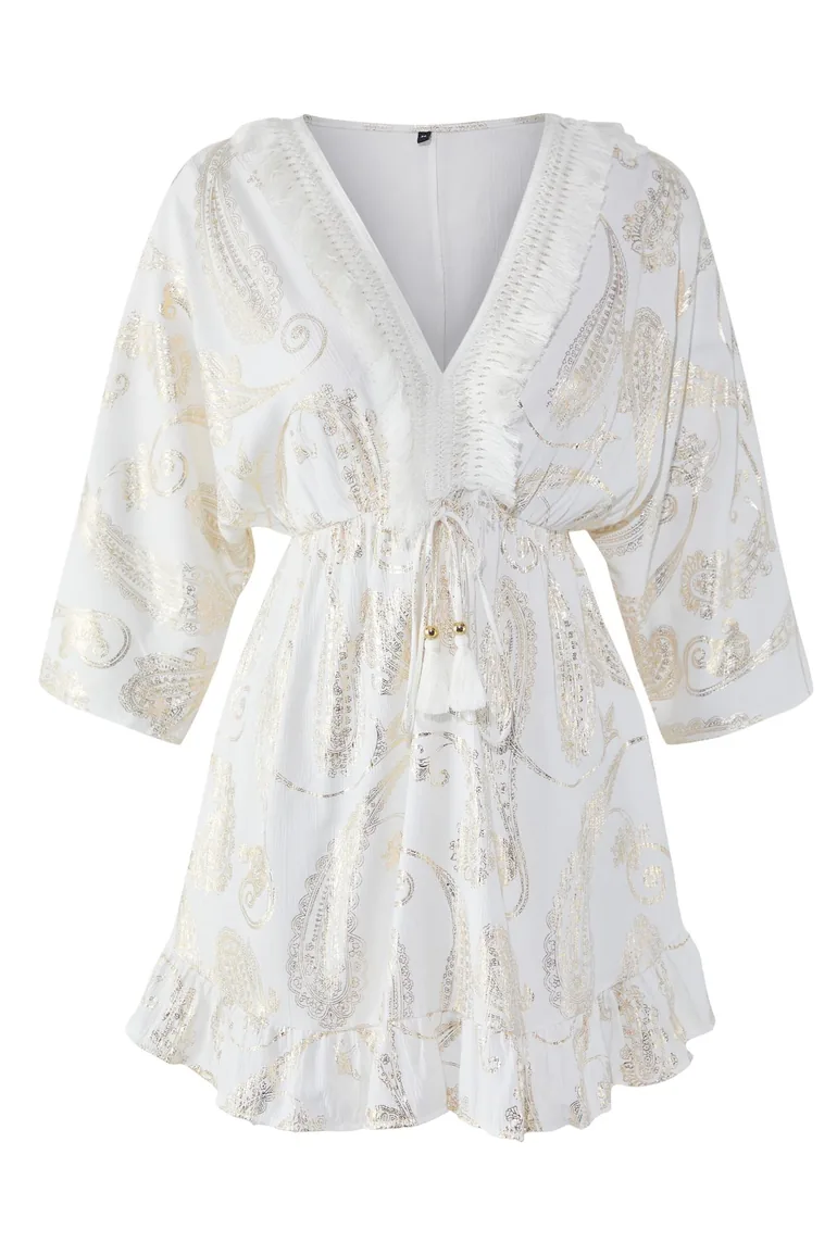 white tassel beach dress Change of Scenery Gari Cotton Cap Sleeve Dress main image 1