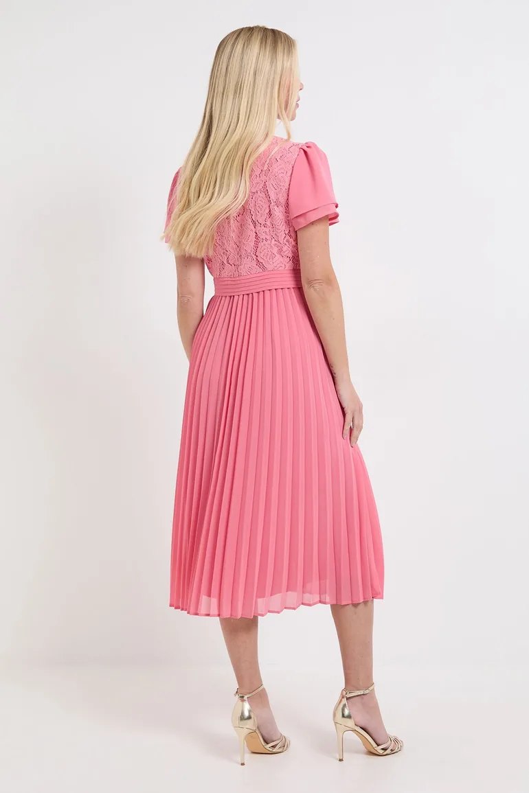 Petite Lace Pleat Detail Midi Dress - 2
