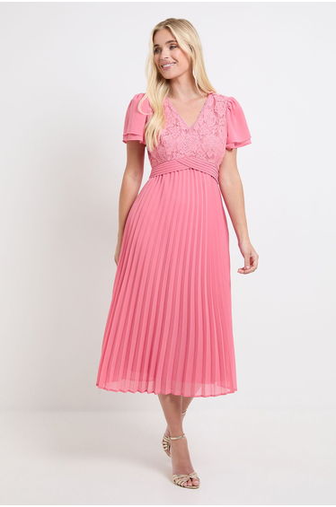 Petite Lace Pleat Detail Midi Dress