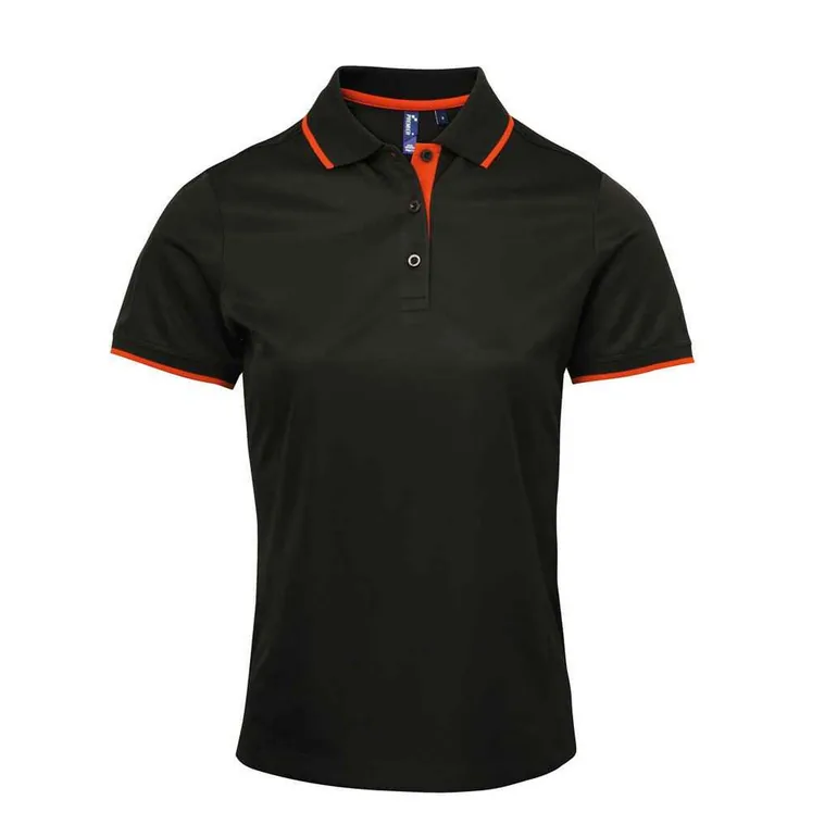 Premier Womens/Ladies Coolchecker Contrast Pique Polo Shirt - Black/Orange