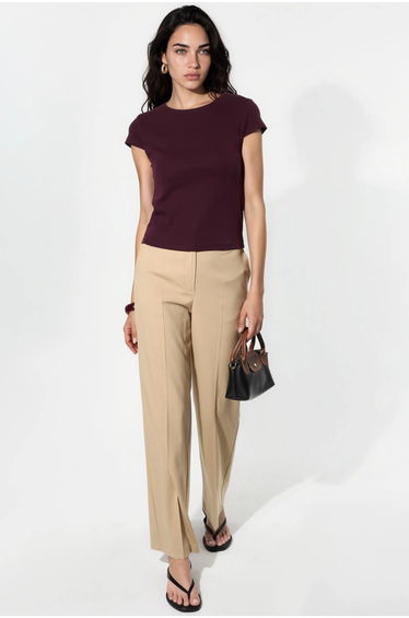 BUSEM Crew Neck Short Sleeve Cotton Blend Blouse