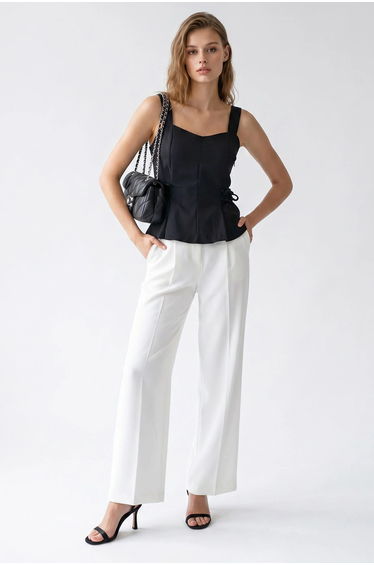 MIXRAY Sleeveless Square-Neck Peplum Blouse