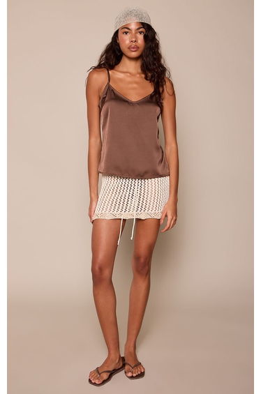 Oatmeal Crochet Knit Tassel Detail Mini Skirt