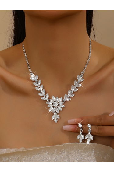 2-Piece Embellished Rhinestone Necklace and Earrings Jewelry Set