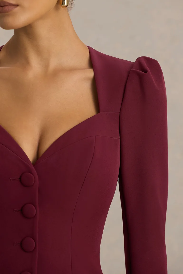 Carmen | Burgundy Sweetheart-Neck Tailored Mini Dress - 2