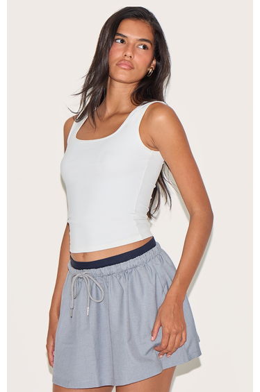 Charcoal Tailored Woven Boxer Detail Drawstring Mini Skirt