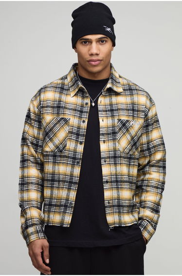 Oversized Boxy Graffiti Long Sleeve Flannel Check Shirt - yellow