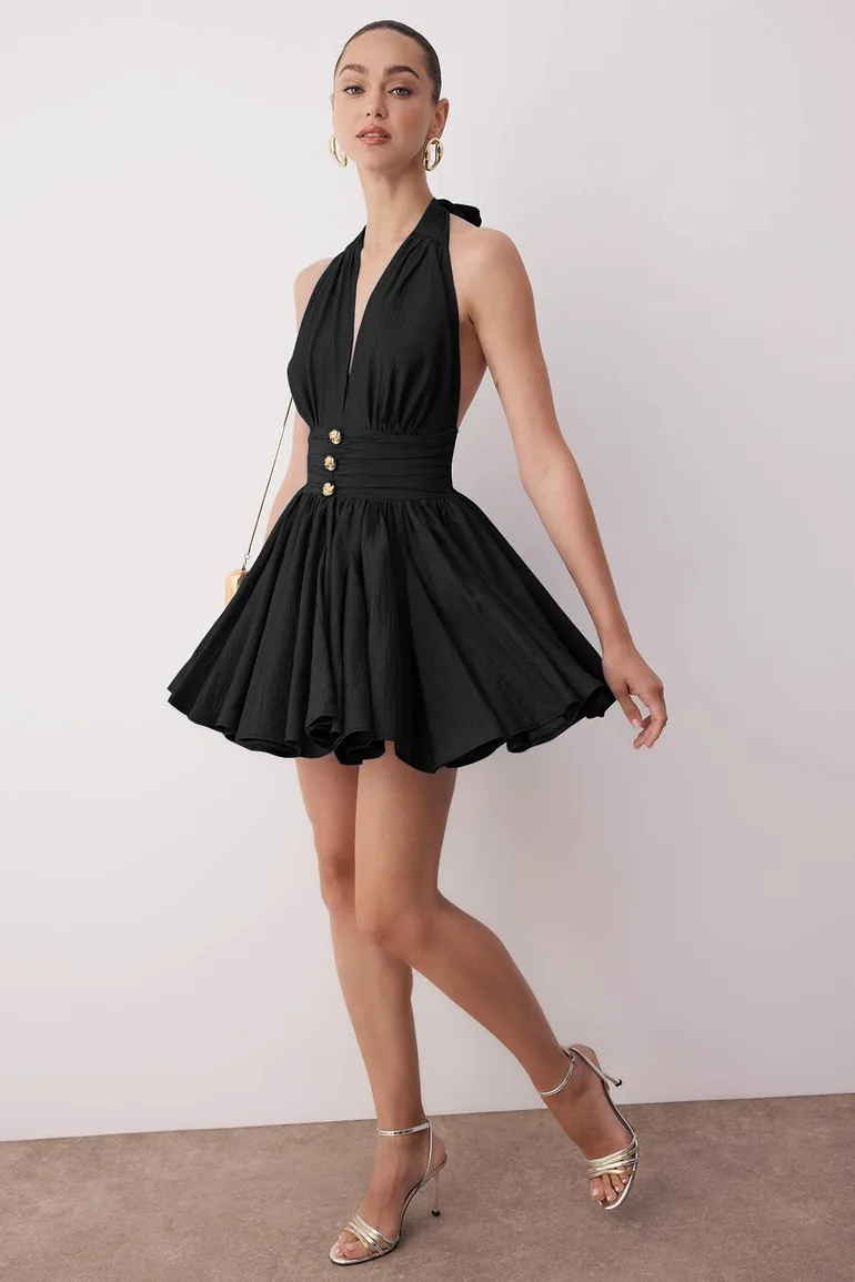 black chiffon skater dress boohoo Women's Plus Chiffon Ruffle Skater Dress in Black