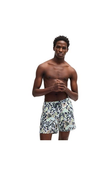 Hugo Boss Mens Floral Pattern Regular Swim Shorts - Navy