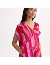 Printed Viscose Short Sleeve Knee-Length Dress - 2