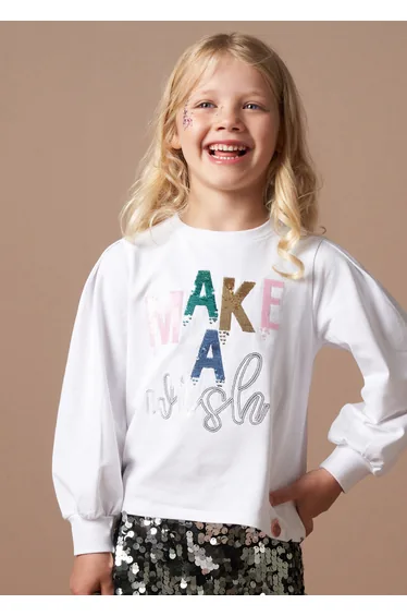 Gigi White Sequin Wish T Shirt