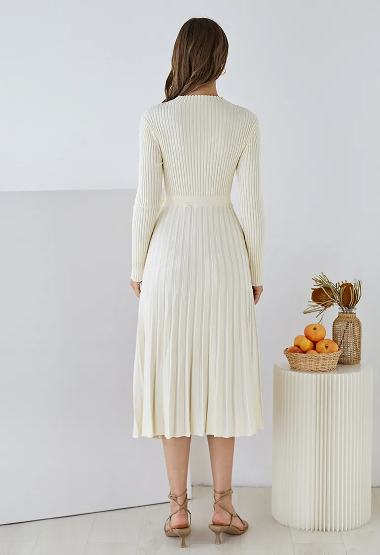 hi lo knit dress Watch Front Pleats Splicing Belted Hi-Lo Knit Dress in Cream on Amazon Live