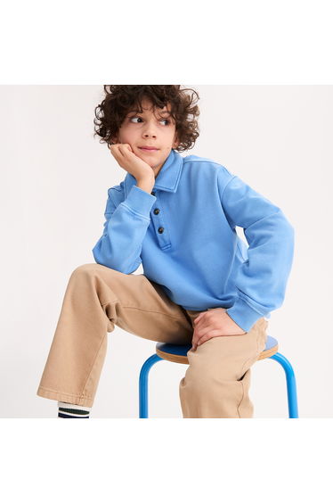 Fleece Sweatshirt with Polo Shirt Collar