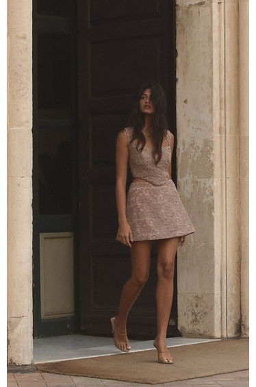 PLT Label Taupe Structured Lace A Line Mini Skirt
