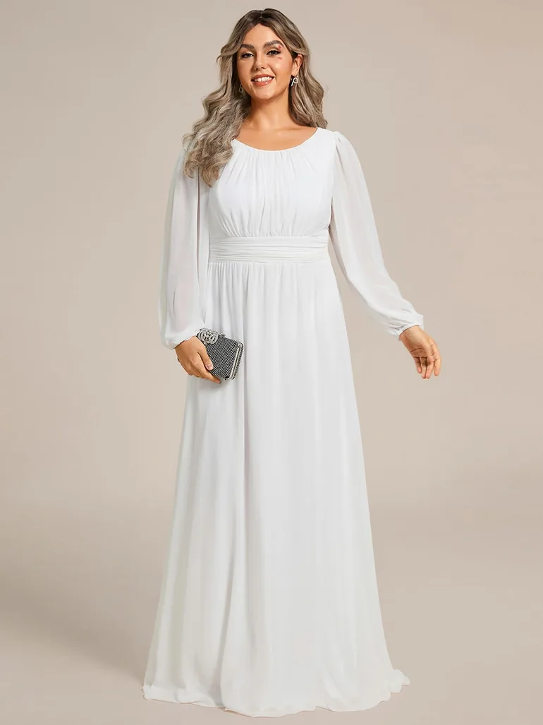 pretty CELESTE|Plus Size See-Through Puff Sleeve Chiffon Mother Dress - 1