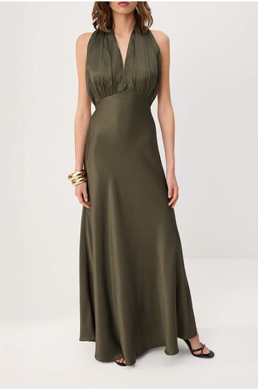 Khaki Woven Satin Maxi Evening Dress & Graduation Gown product thumbnail 3
