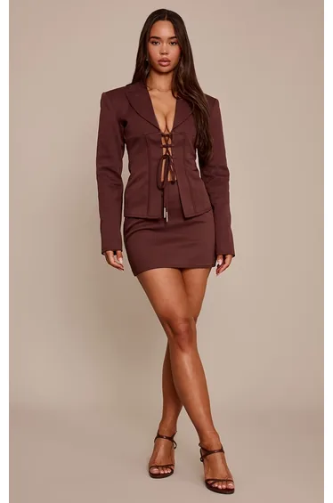 PLT Label Chocolate Tailored Lace Up Corset Blazer