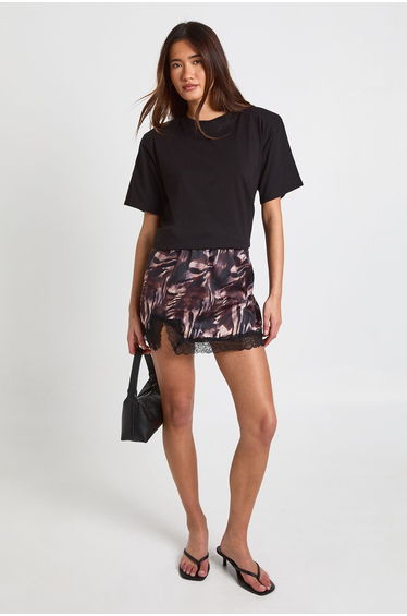 Tonal Zebra Satin Lace Trim Mini Skirt - zebra