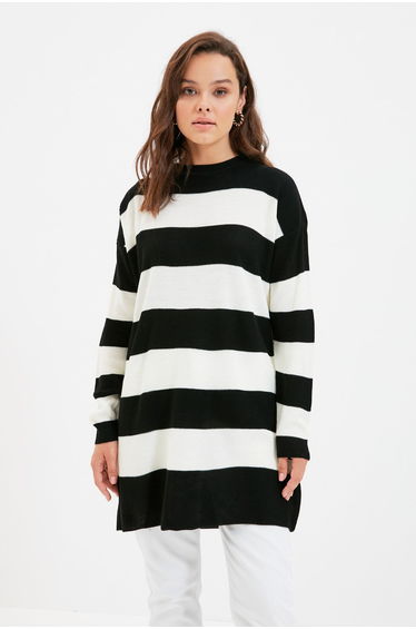 Black Striped Knitwear Sweater