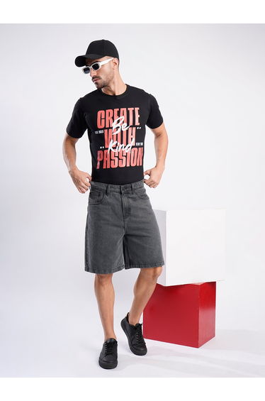 Men Charcoal Relaxed Fit Denim Shorts