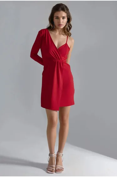 BUSEM Single Arm V-Neck Mini Dress