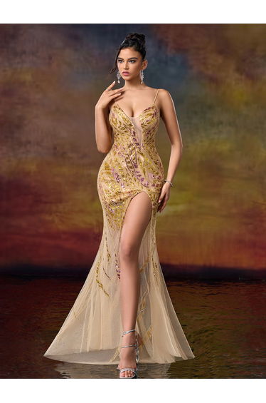 Modecrush Column Spaghetti Sweetheart Neckline Beaded Sexy Evening Dress