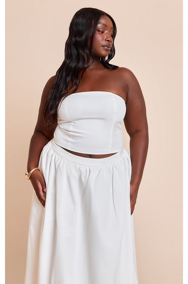 Plus White Woven Seam Detail Bandeau Top