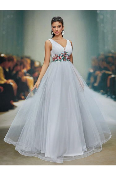 Leely V Neck Sleeveless Prom Dress