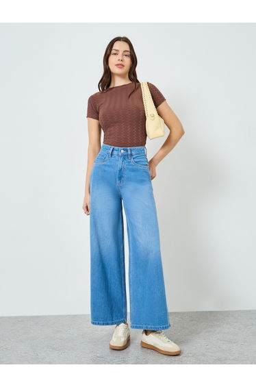 Women Blue High Rise Wide Leg Jeans