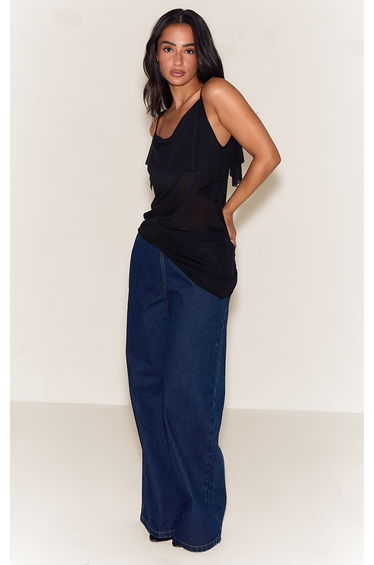 Petite Black Sheer Asymmetric Cami Top