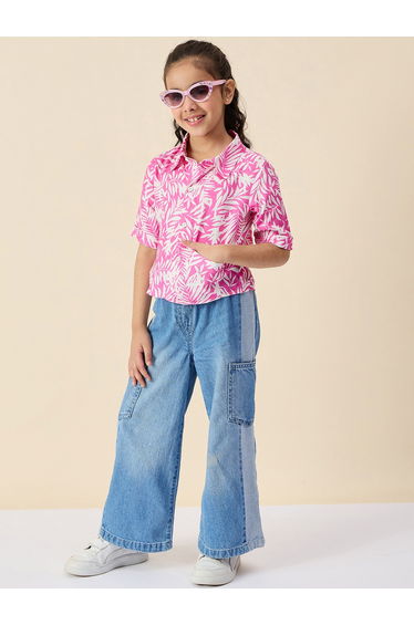 Girls Pink Floral Print Shirt