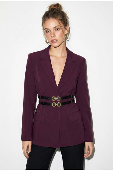 LUCCI Long Crepe Blazer With Patch Detail