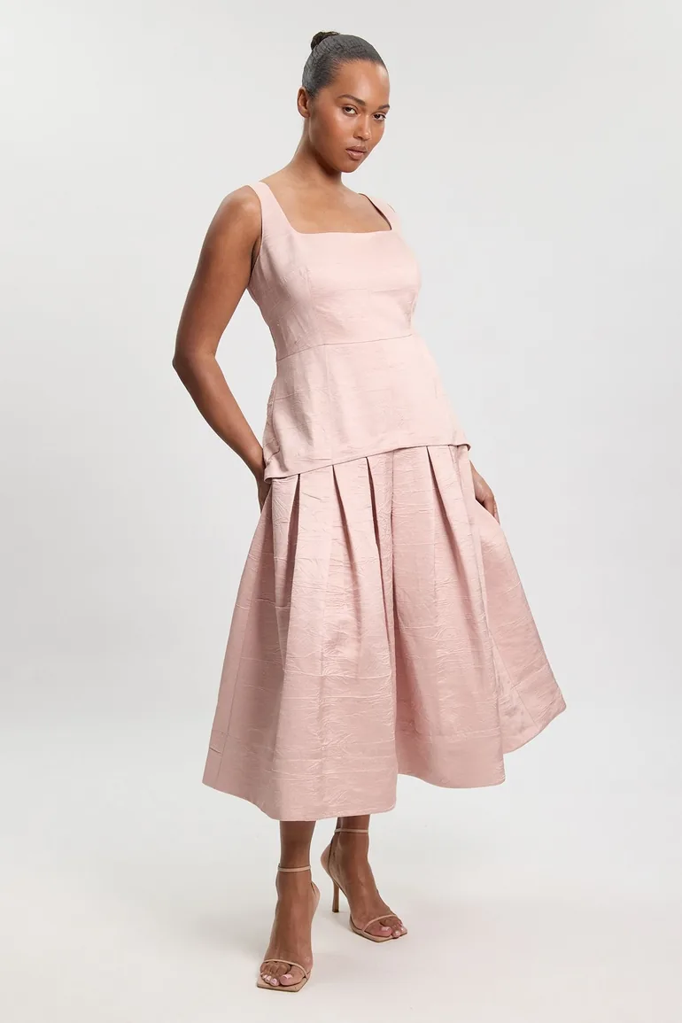 Plus Size Textured Tailored Twill Full Skirt Midi Dress Karen Millen Pink :  Premium Dresses : VogaCloset Iraq