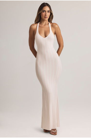Modal Halterneck Maxi Dress in Stripe Print