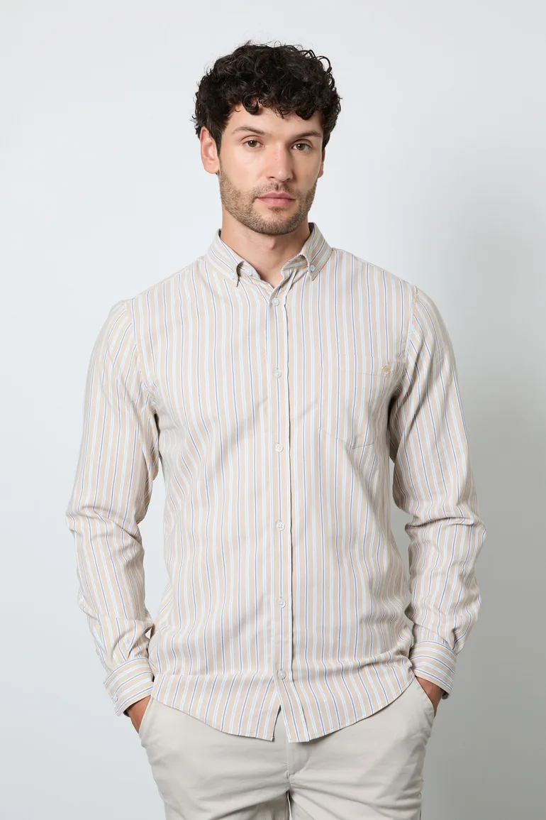 Natural Bold Stripe Long Sleeve Shirt - 1