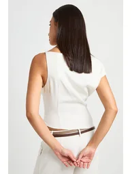 Asymmetric Gathered Tailored Top - ivory - 3