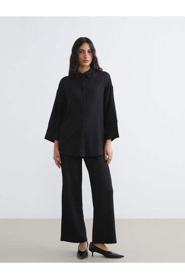 Textured Women's Trousers with Elastic Waistband
