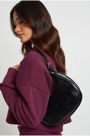 Metallic Half Moon Shoulder Bag - black