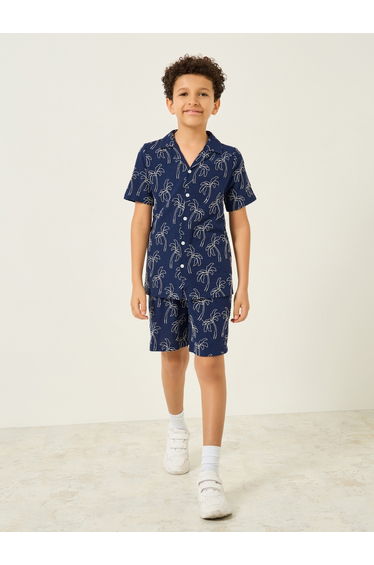 Boys Navy Blue Embroidered Shirt and Shorts Set