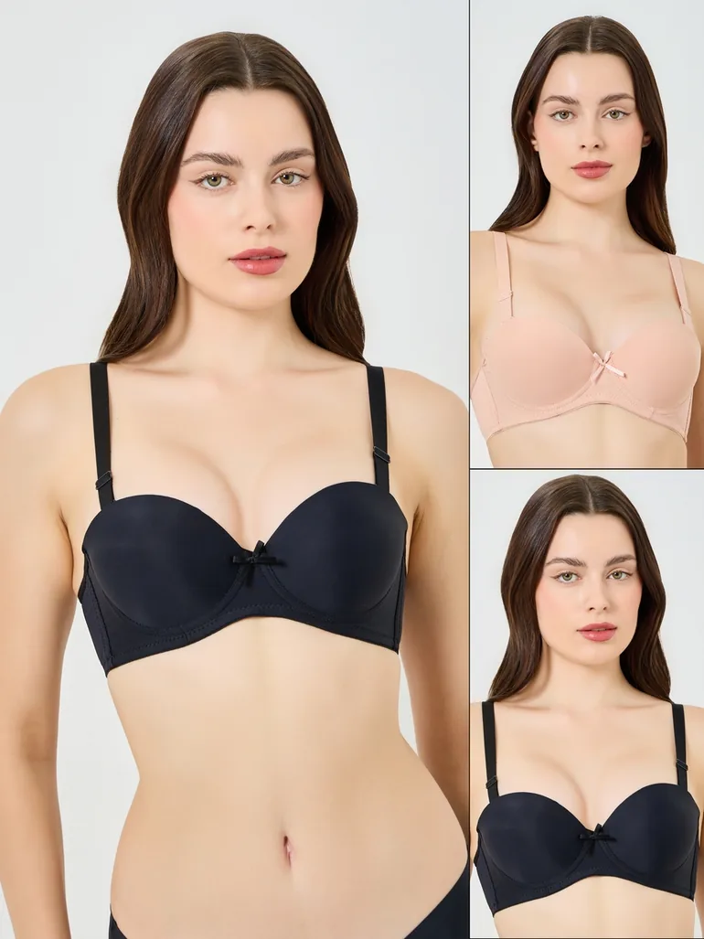 Pack of 2 - Padded Non Wired Bra with Broad Band