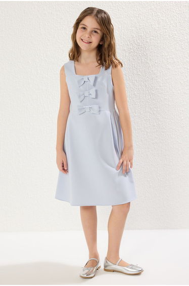 Baby Blue Ribbon Detail Mini Me Mother-Daughter Holiday Woven Dress