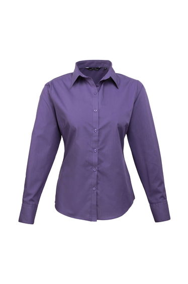 Premier Womens/Ladies Poplin Long Sleeve Blouse / Plain Work Shirt - Purple
