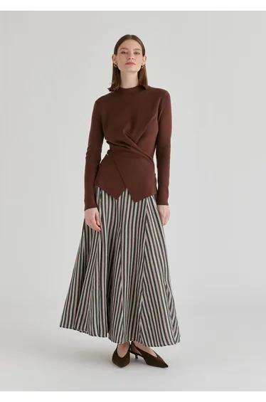 Wrap Front Knit Top with Mock Neck and Button Detail