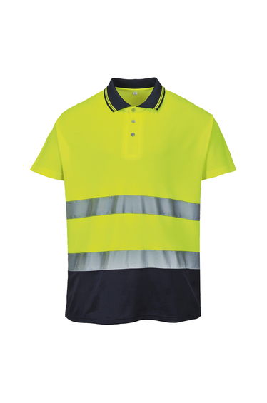 Portwest Mens Hi-Vis Two-Tone Cotton Comfort Polo Shirt - Yellow/Navy